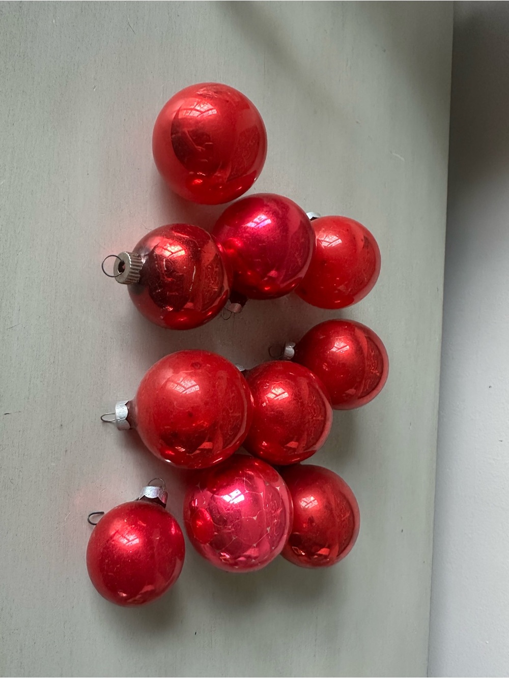 Vintage shiny brite glass ornaments red and pink lot